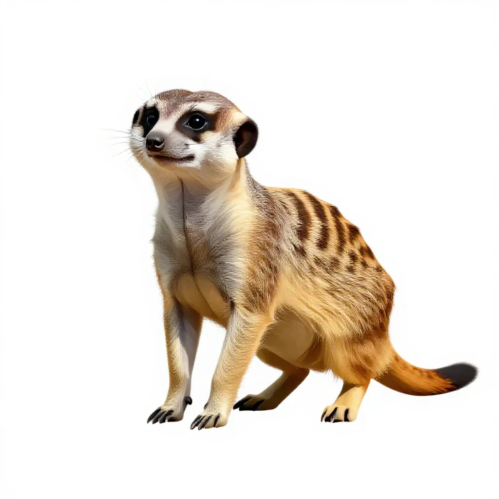 Slender-tailed meerkat isolated on a white background