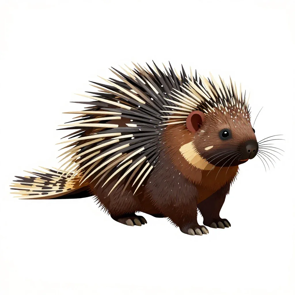 Brush-tailed porcupine isolated on a white background