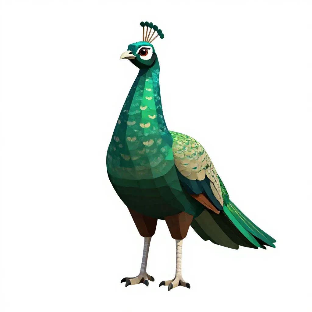 Green peafowl isolated on a white background