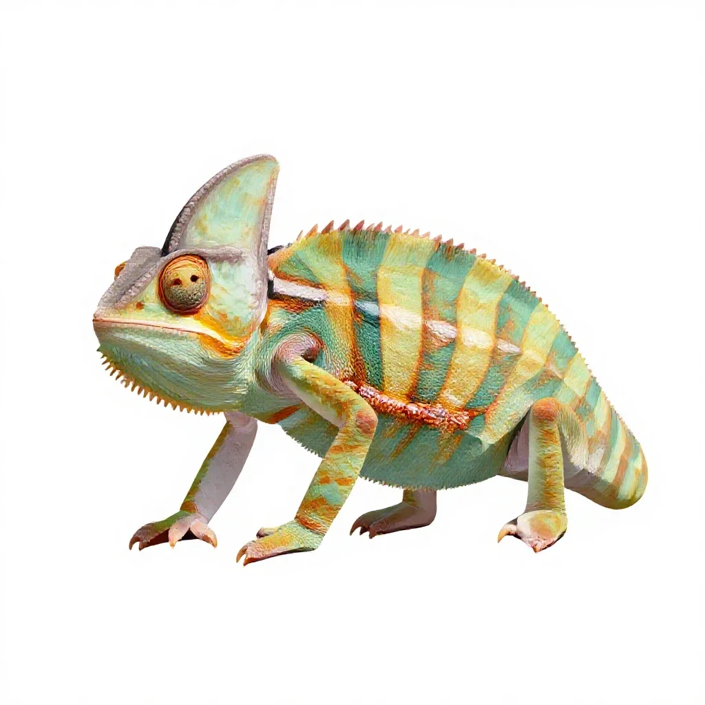 Horned chameleon isolated on a white background