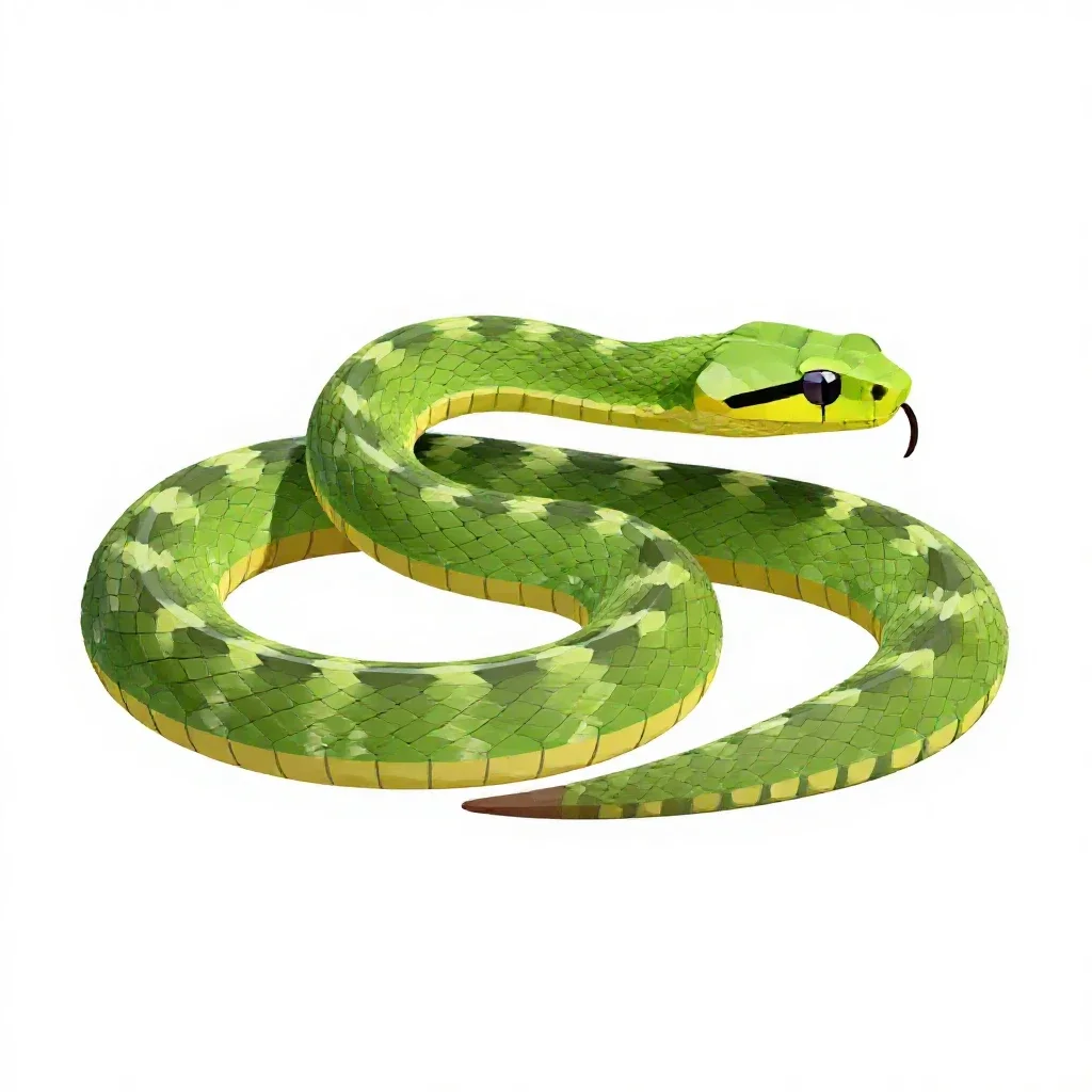 Rough green snake isolated on a white background
