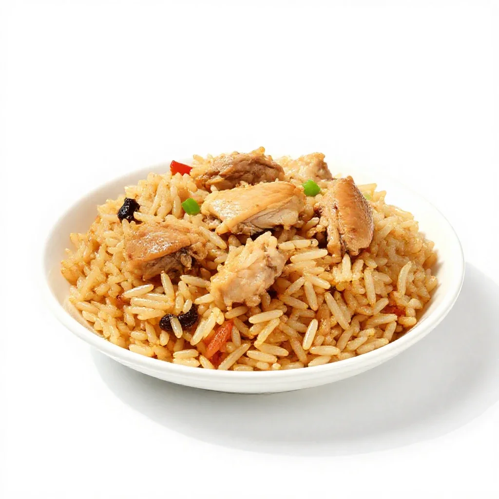 Chicken and rice isolated on a white background