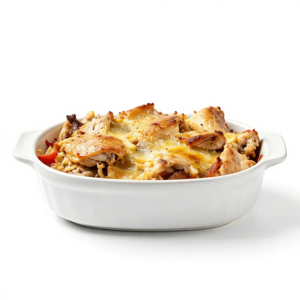 Chicken casserole isolated on a white background
