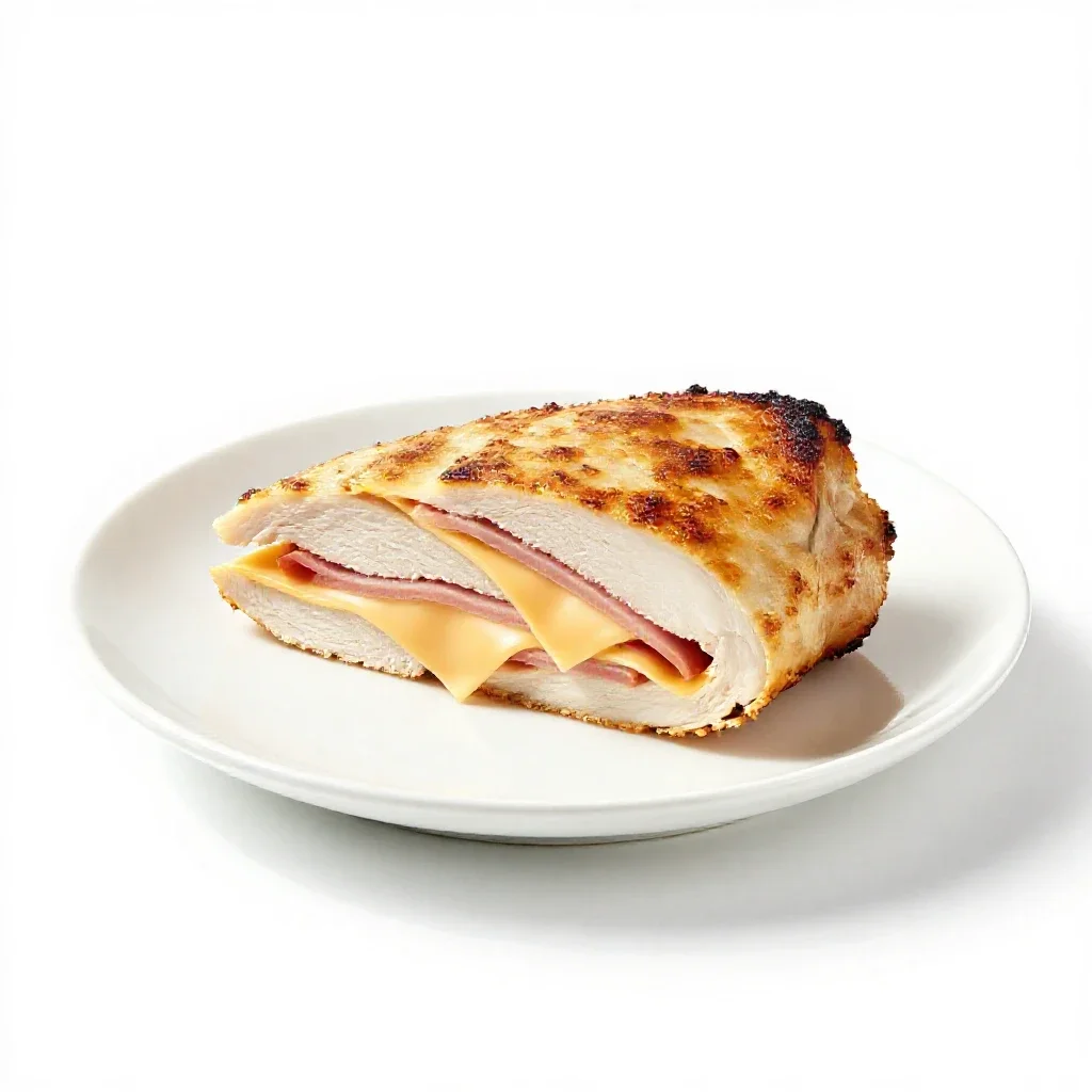 Chicken cordon bleu isolated on a white background