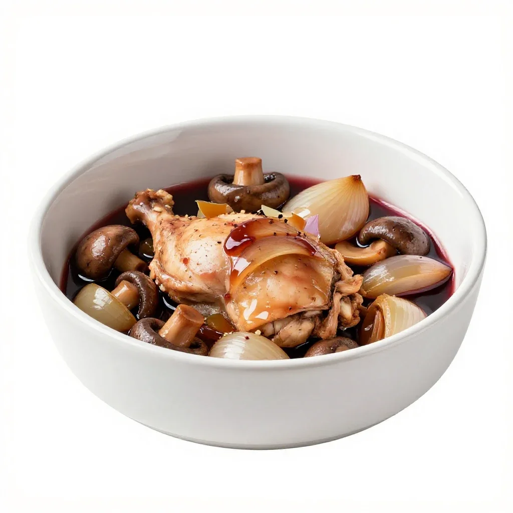 Coq au vin isolated on a white background