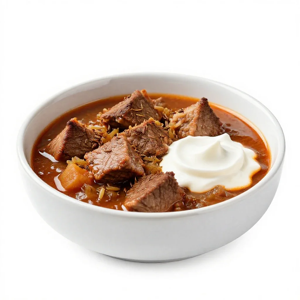 Pork-and-veal goulash isolated on a white background