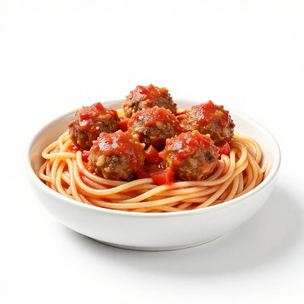 Spaghetti and meatballs isolated on a white background