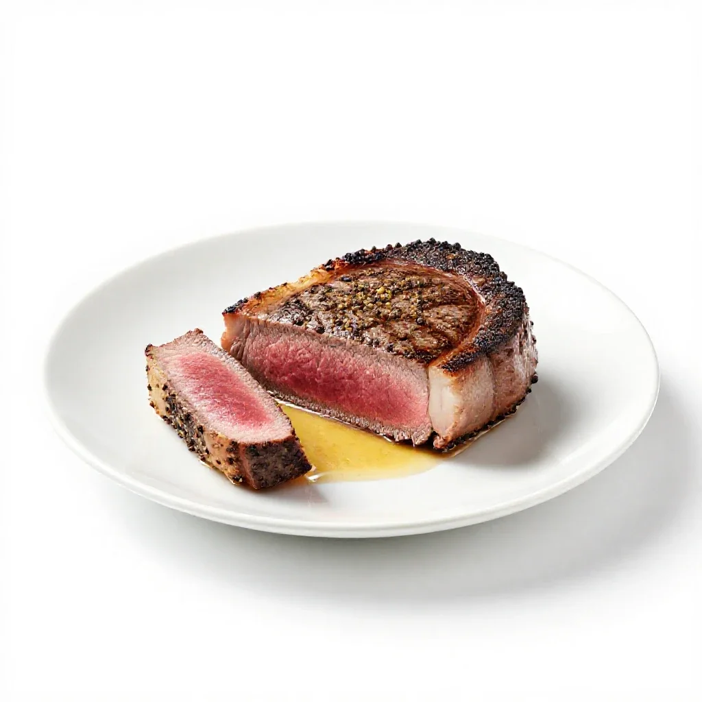 Steak au poivre isolated on a white background