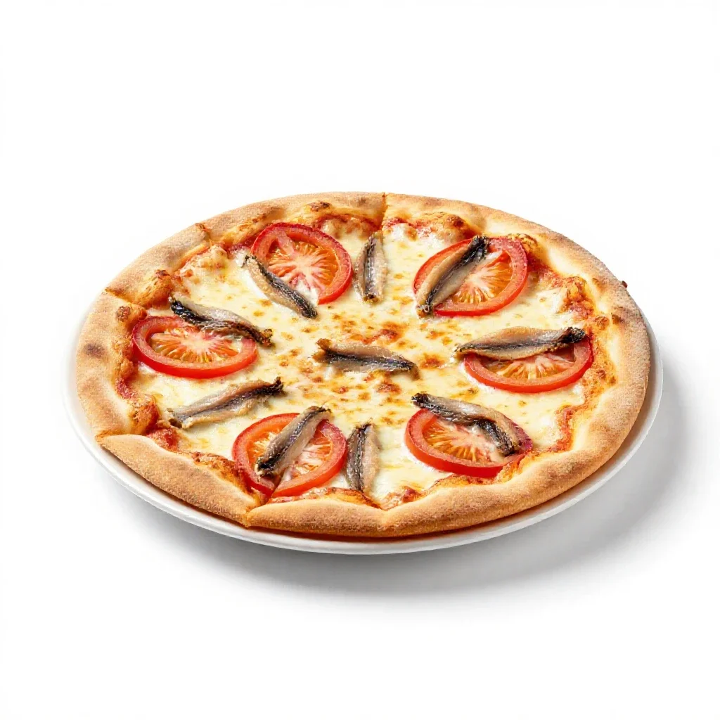 Anchovy pizza isolated on a white background