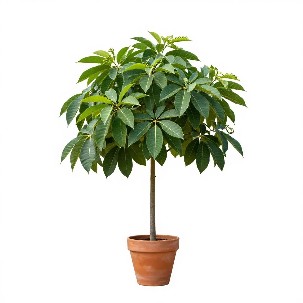 Earleaved umbrella tree isolated on a white background