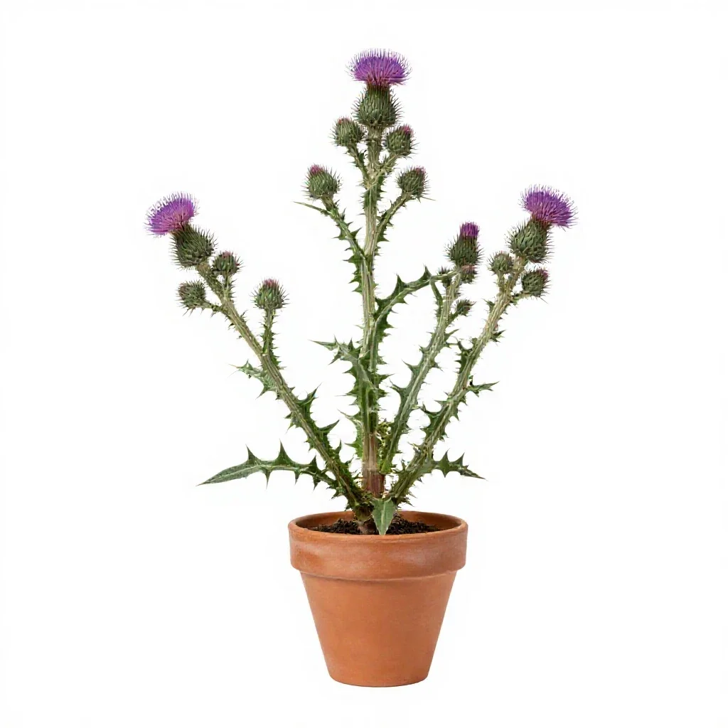 Common carline thistle isolated on a white background