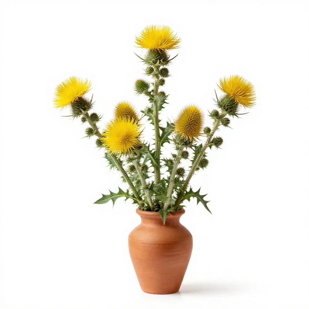 Golden thistle isolated on a white background