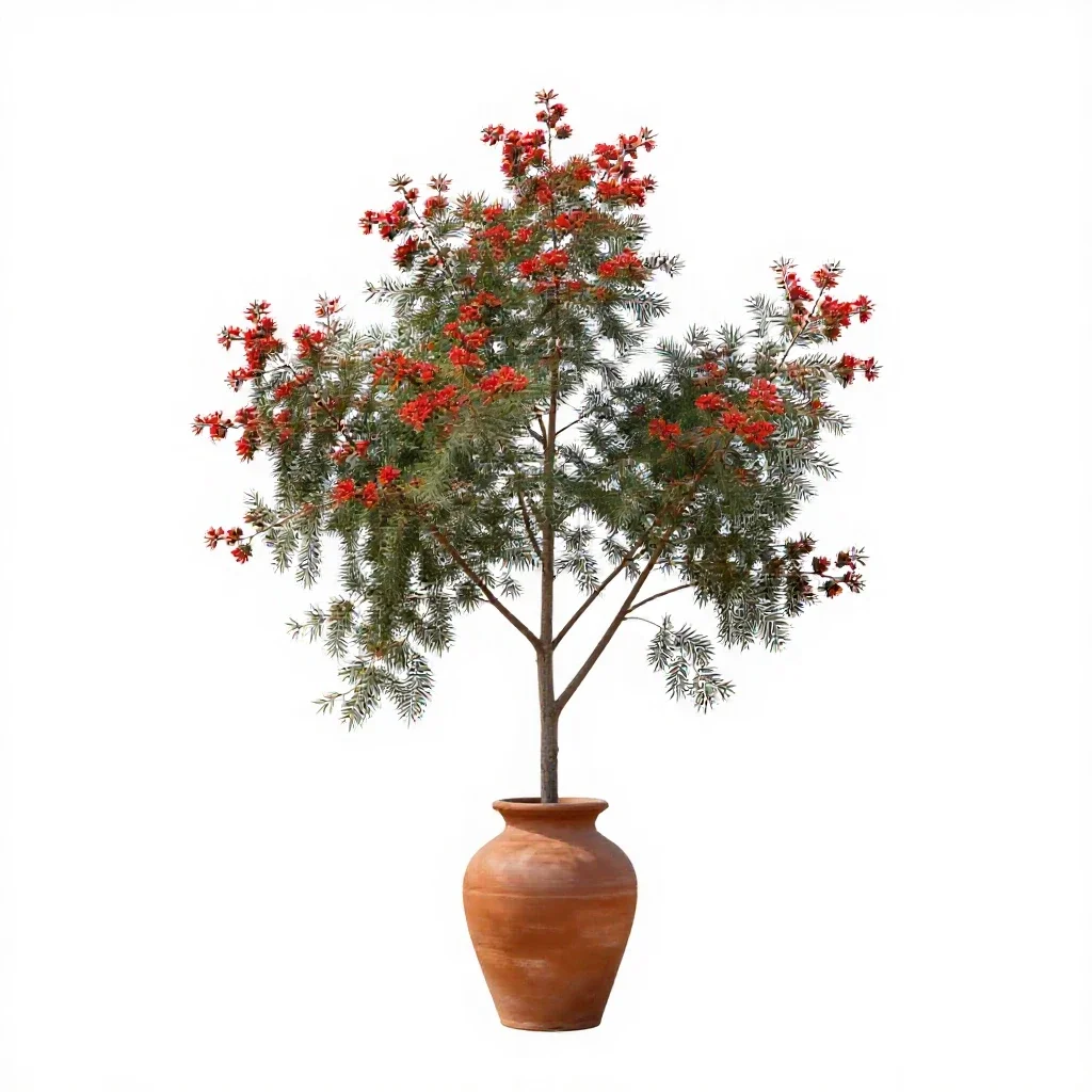Red-flowered silky oak isolated on a white background