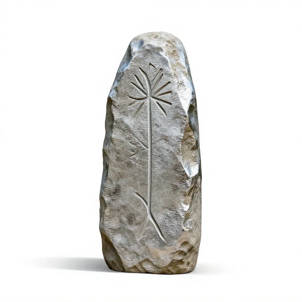 Rune-carved standing stone isolated on a white background