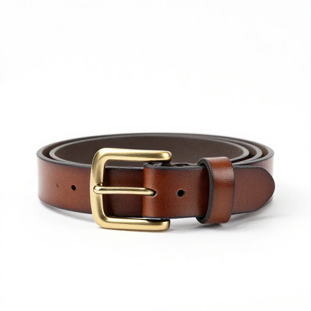 Leather belt with a brass buckle isolated on a white background