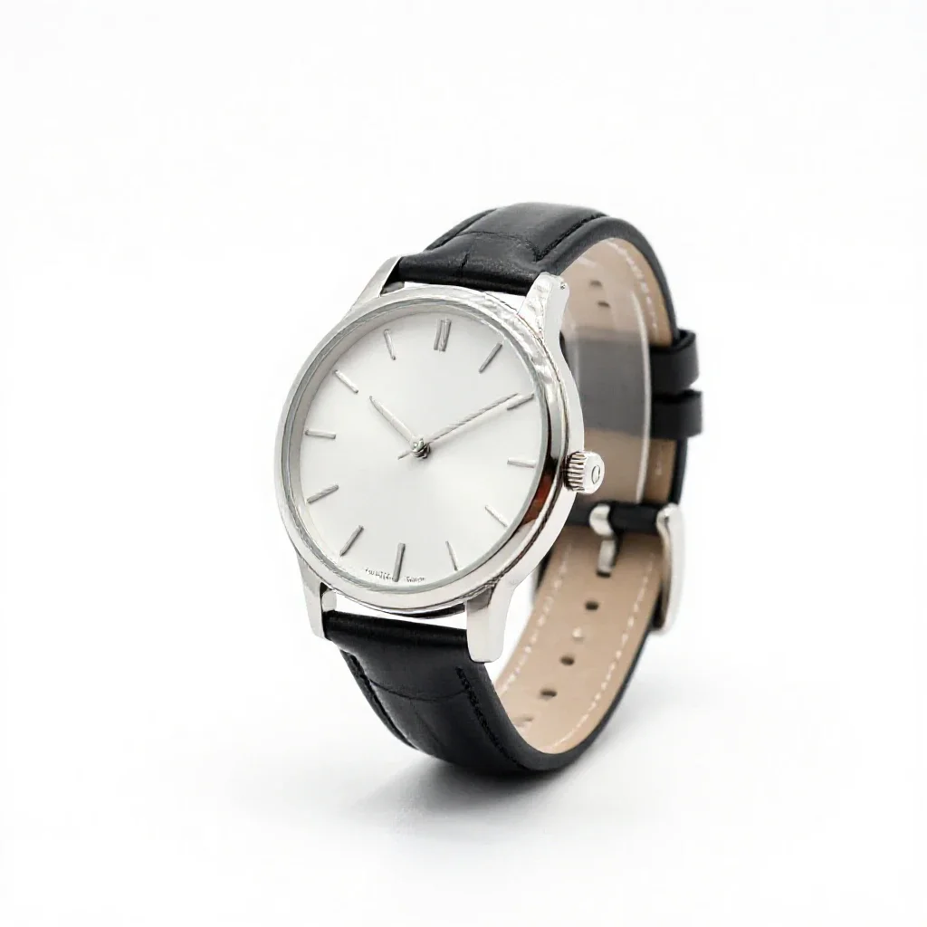 Wristwatch with a leather strap isolated on a white background