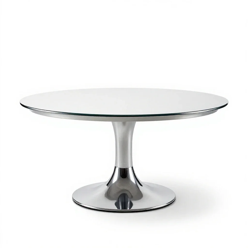 Round pedestal dining table isolated on a white background