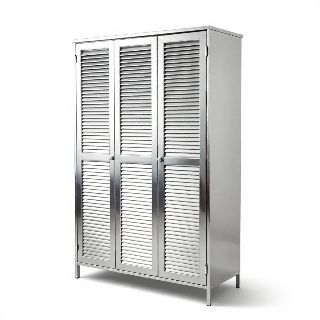 Wardrobe with louvred doors isolated on a white background