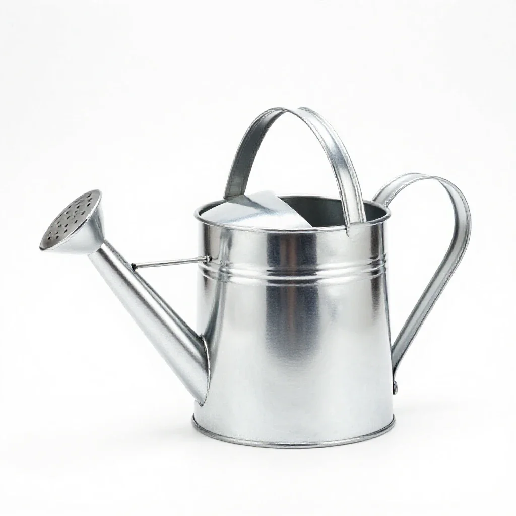 Galvanised watering can isolated on a white background