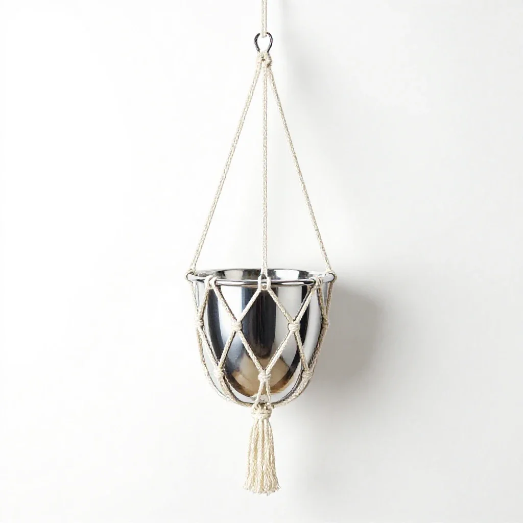 Hanging macrame planter isolated on a white background