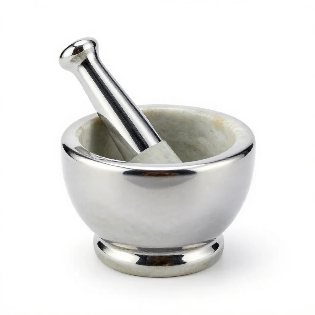 Marble mortar and pestle isolated on a white background