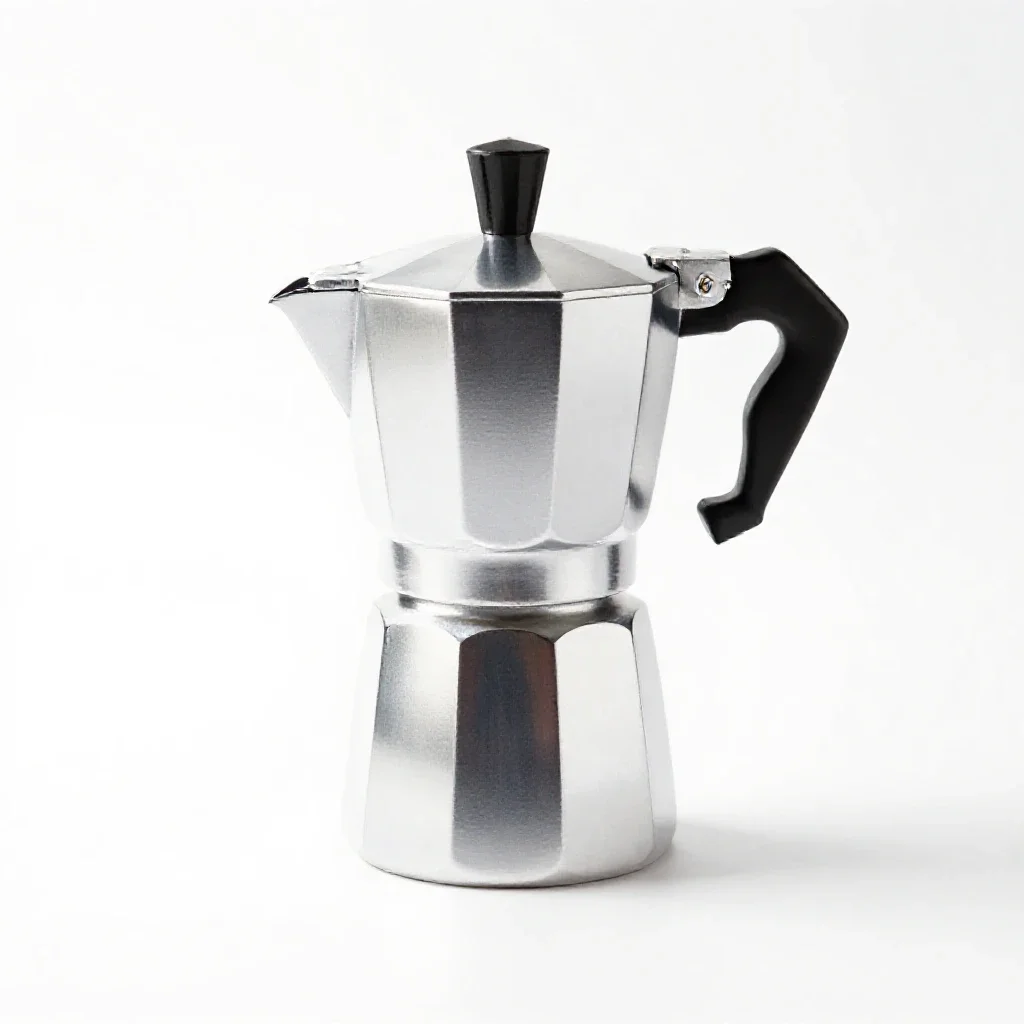 Stovetop espresso moka pot isolated on a white background