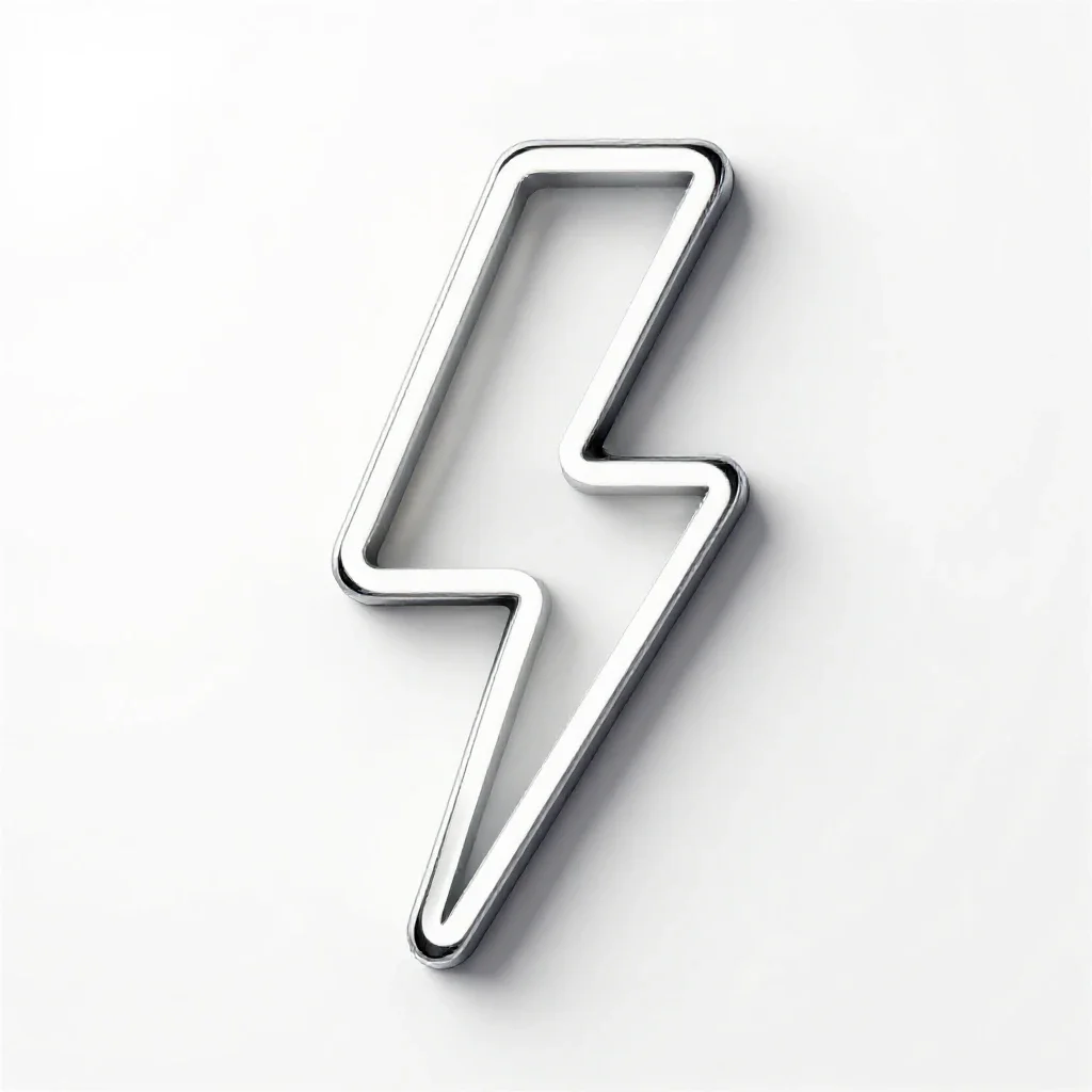 Neon sign shaped like a lightning bolt isolated on a white background