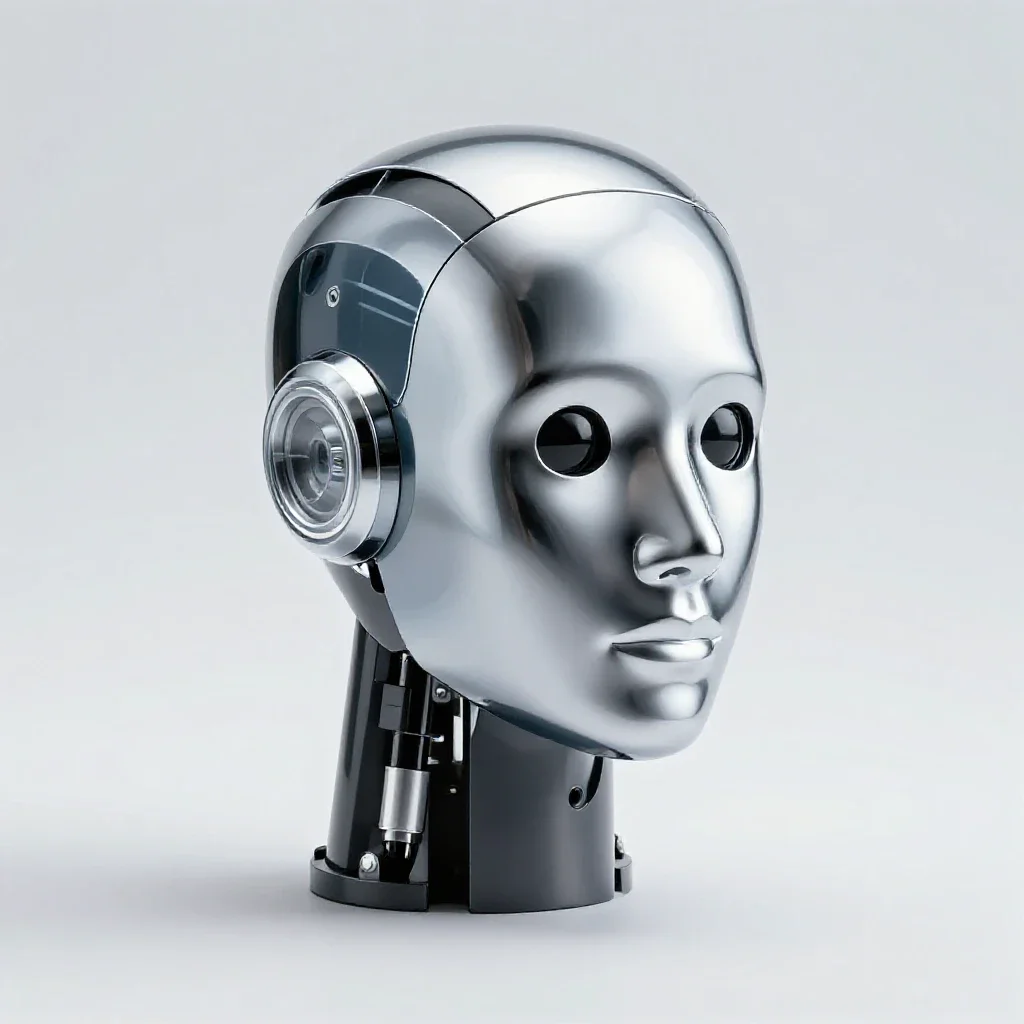 Humanoid robot head isolated on a white background