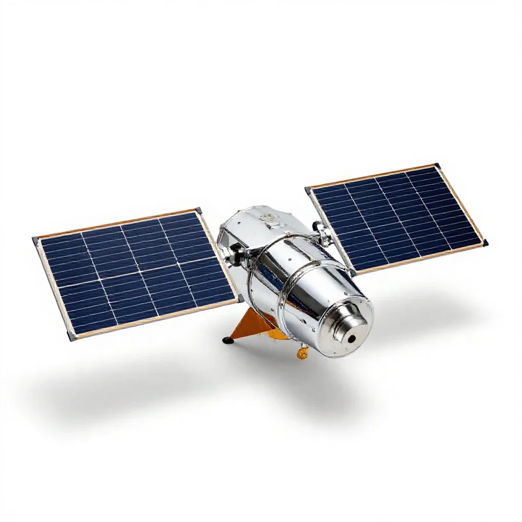 Satellite bus with solar wings isolated on a white background