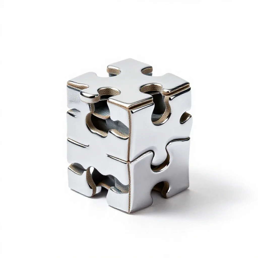 Jigsaw puzzle piece stack isolated on a white background