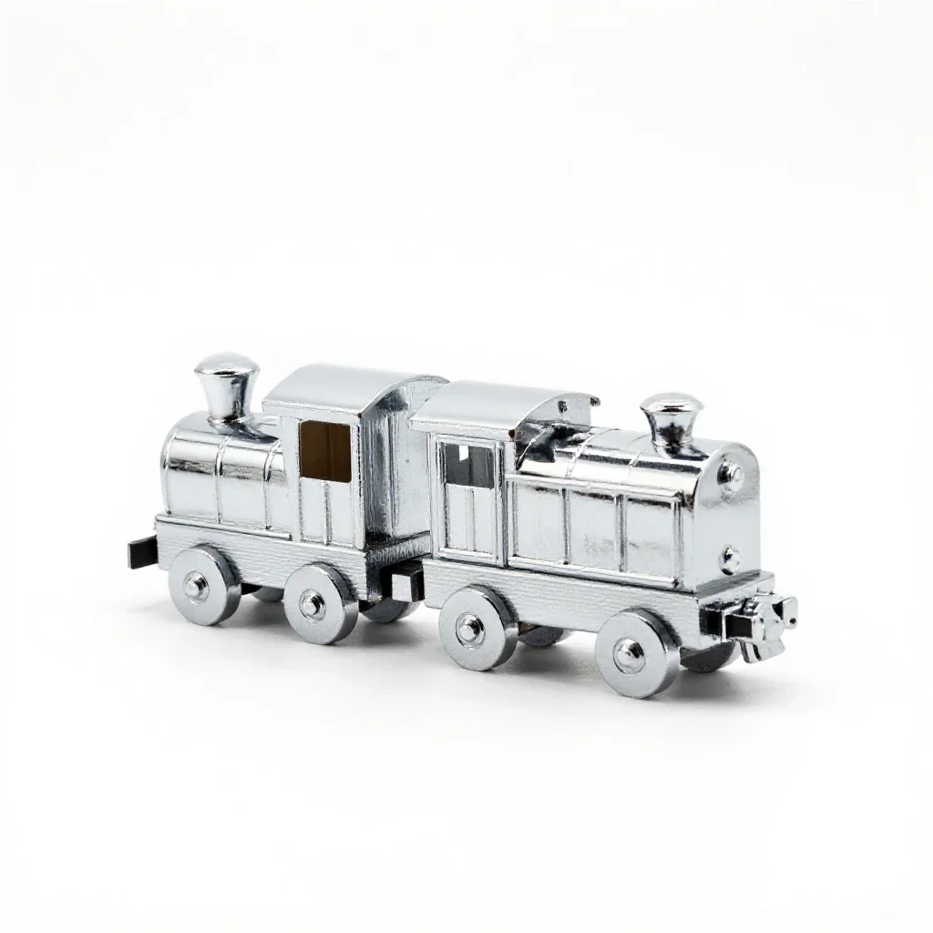 Wooden train track piece isolated on a white background