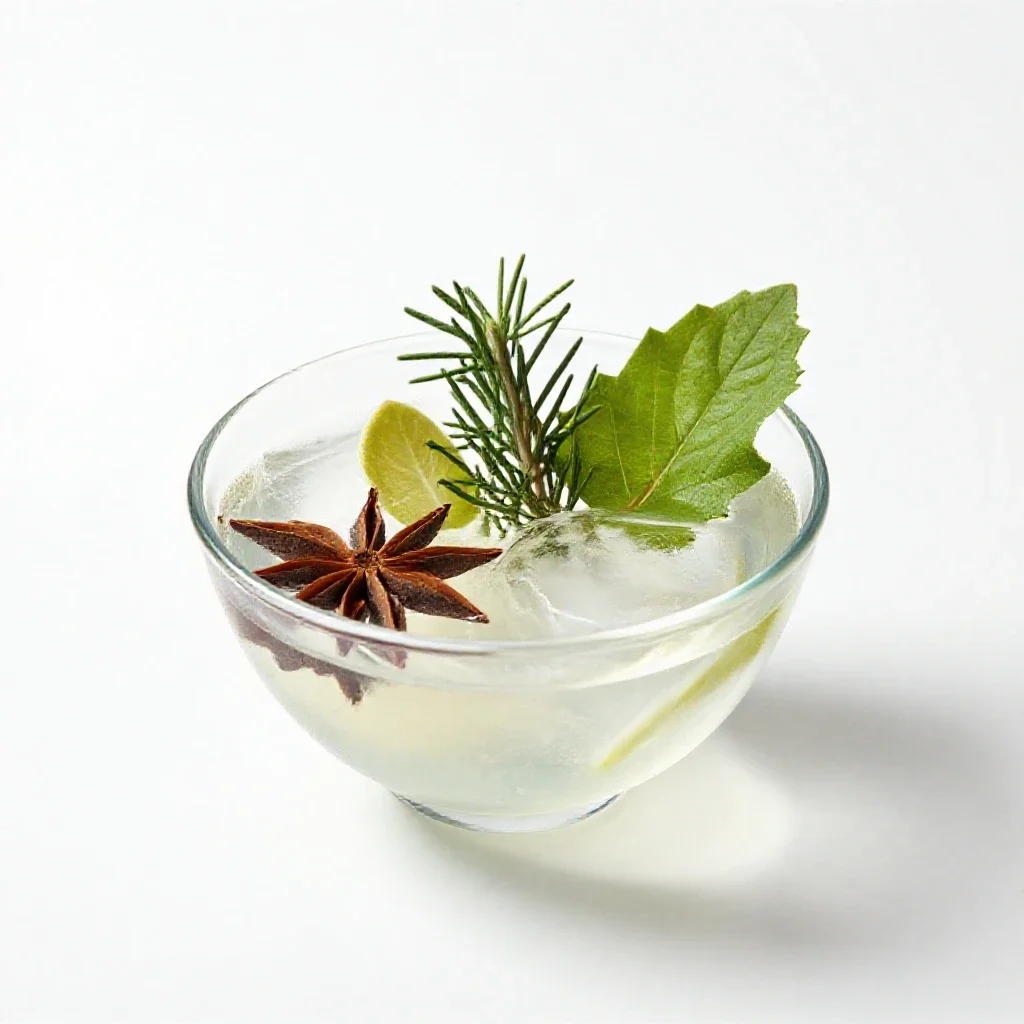 Gin and tonic with botanicals isolated on a white background
