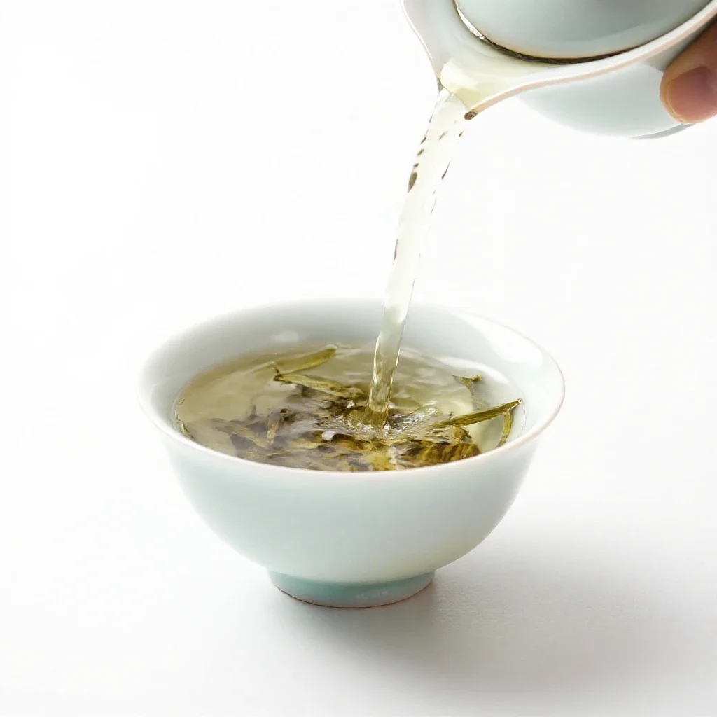 Mint tea poured from height isolated on a white background