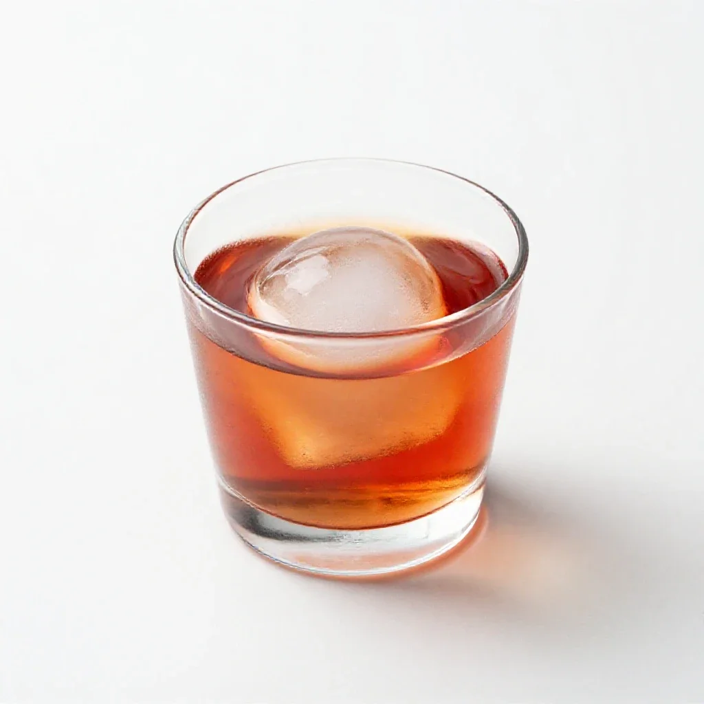 Negroni with an ice sphere isolated on a white background