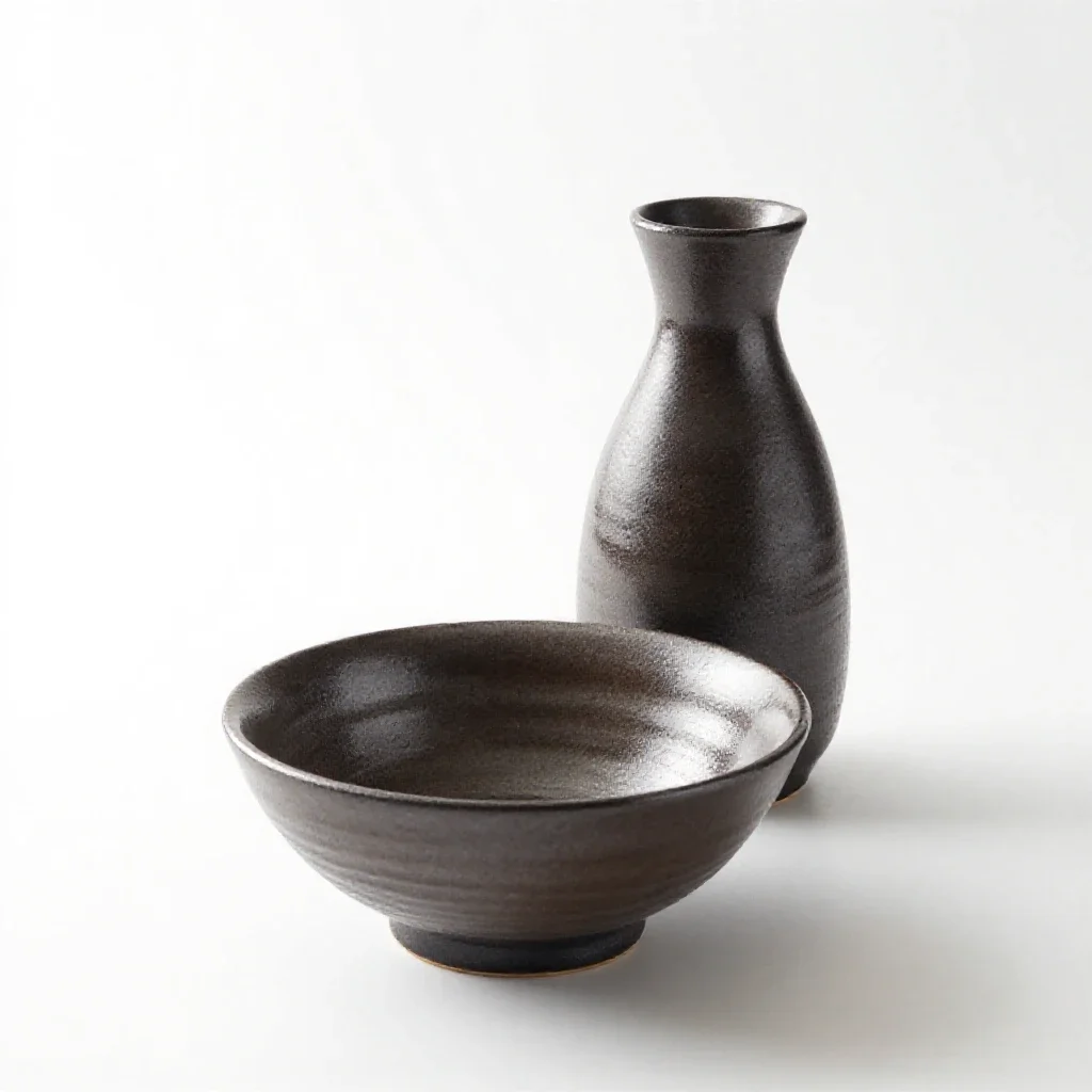 Sake set with a tokkuri isolated on a white background