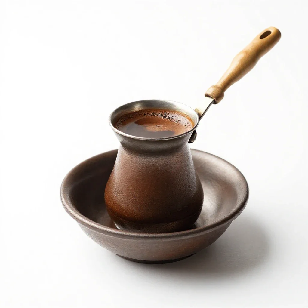 Turkish coffee in a cezve isolated on a white background