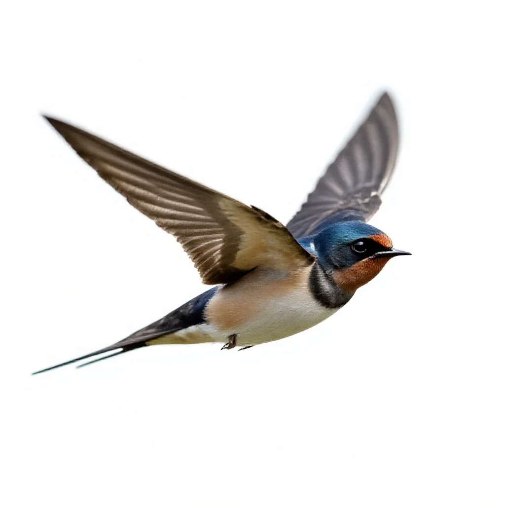 Barn swallow in flight isolated on a white background