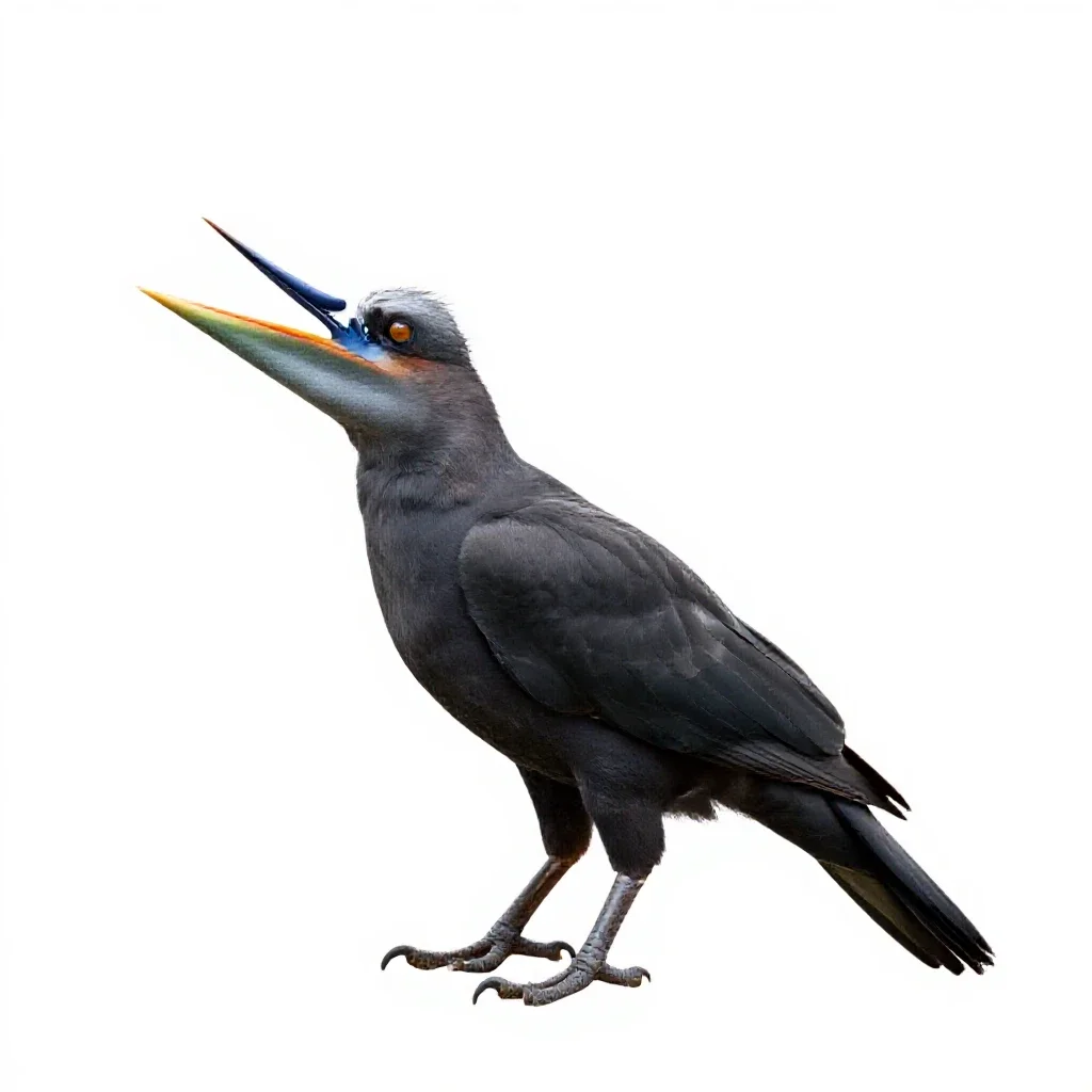 Bird of paradise displaying isolated on a white background