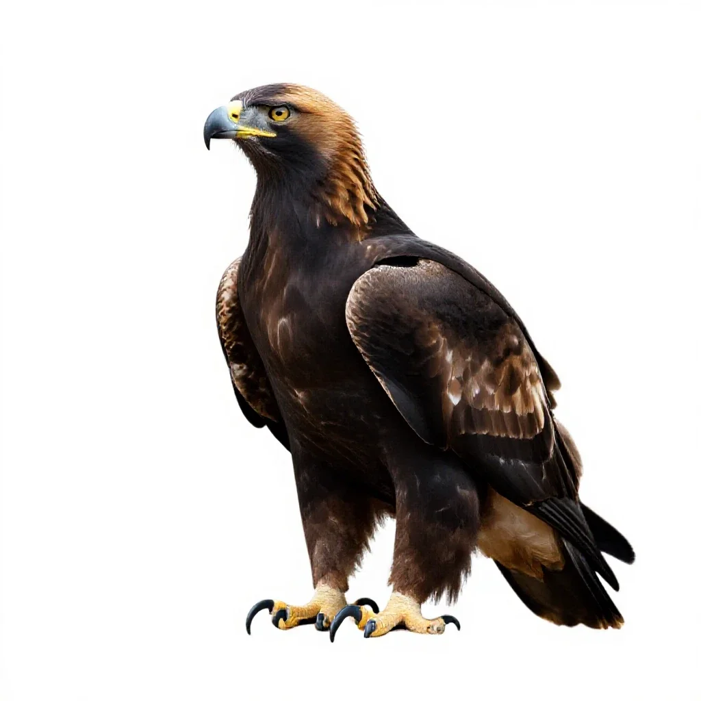 Golden eagle perched isolated on a white background