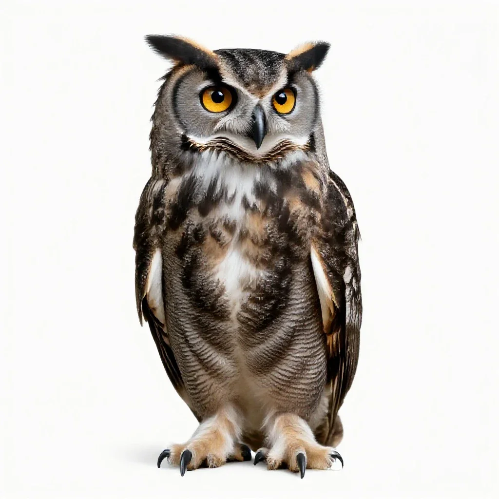 Great horned owl isolated on a white background