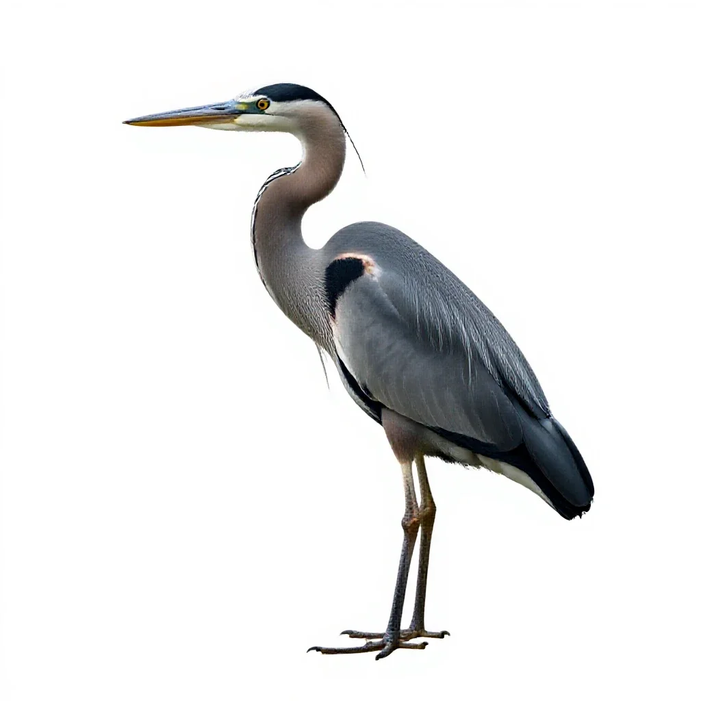 Heron standing still isolated on a white background