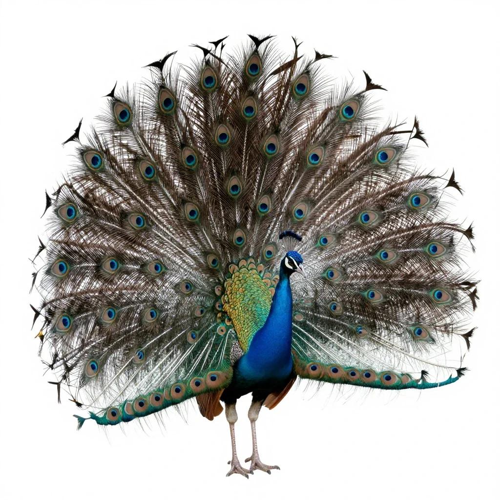 Peacock displaying isolated on a white background