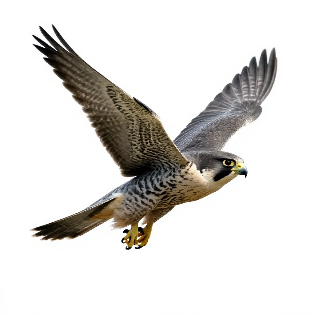 Peregrine falcon stooping isolated on a white background