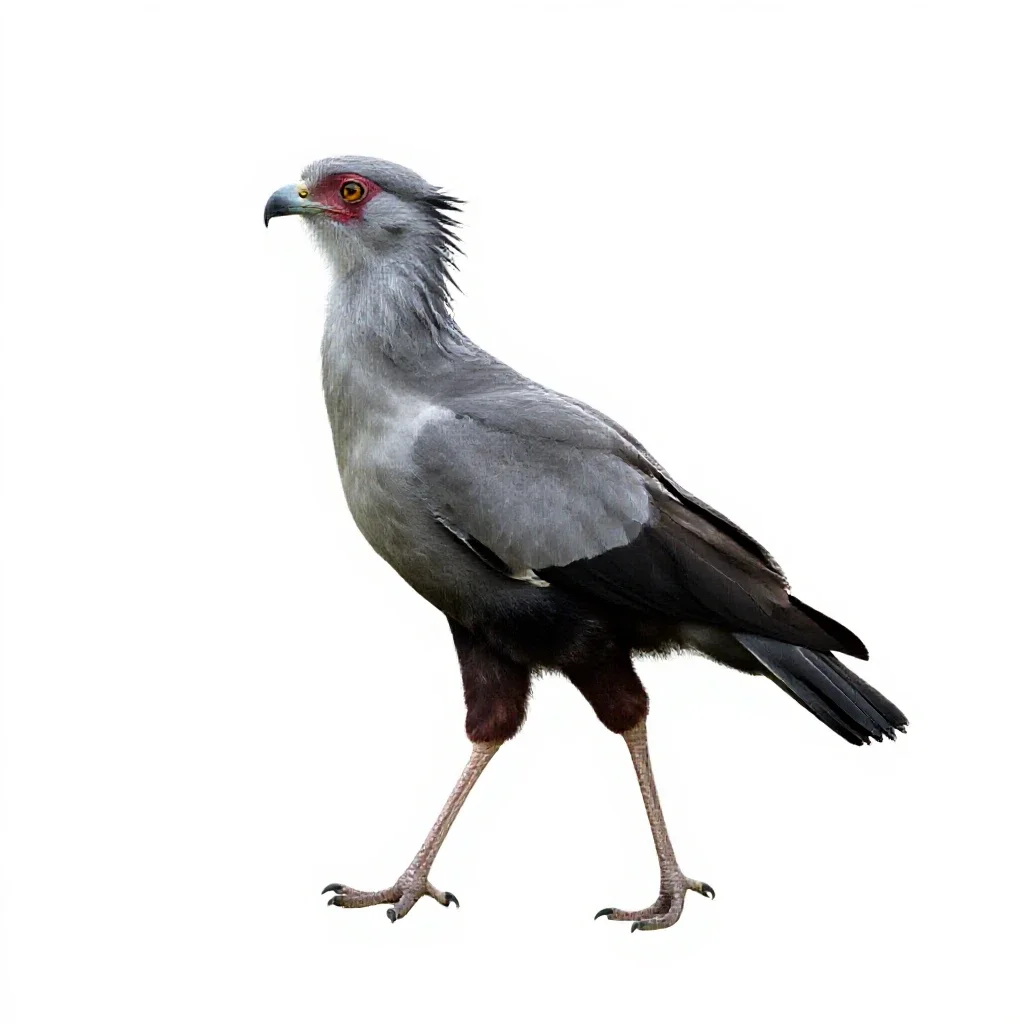 Secretary bird striding isolated on a white background