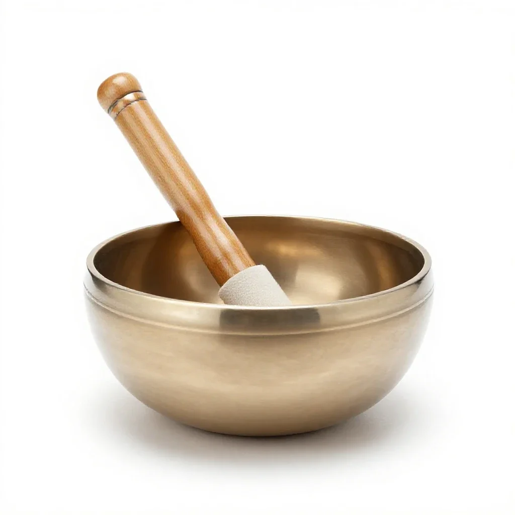 Singing bowl with a mallet isolated on a white background