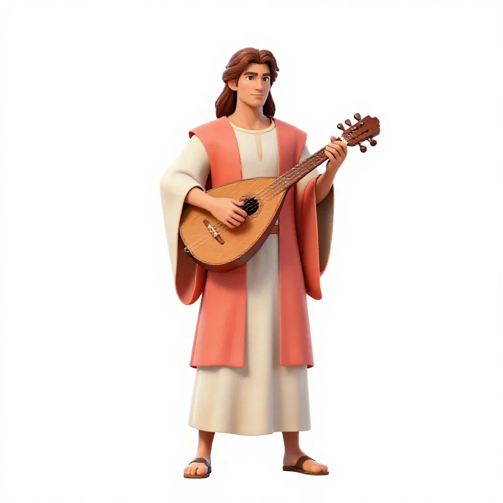 Bard with a travelling lute isolated on a white background