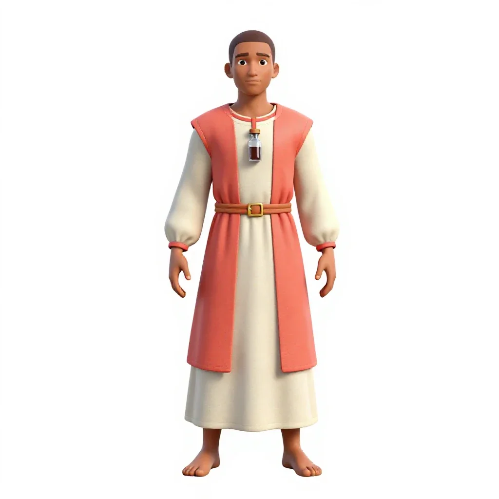 Court alchemist with vials isolated on a white background
