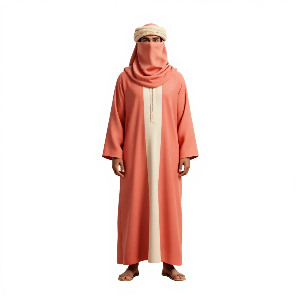 Desert nomad with a veiled face isolated on a white background
