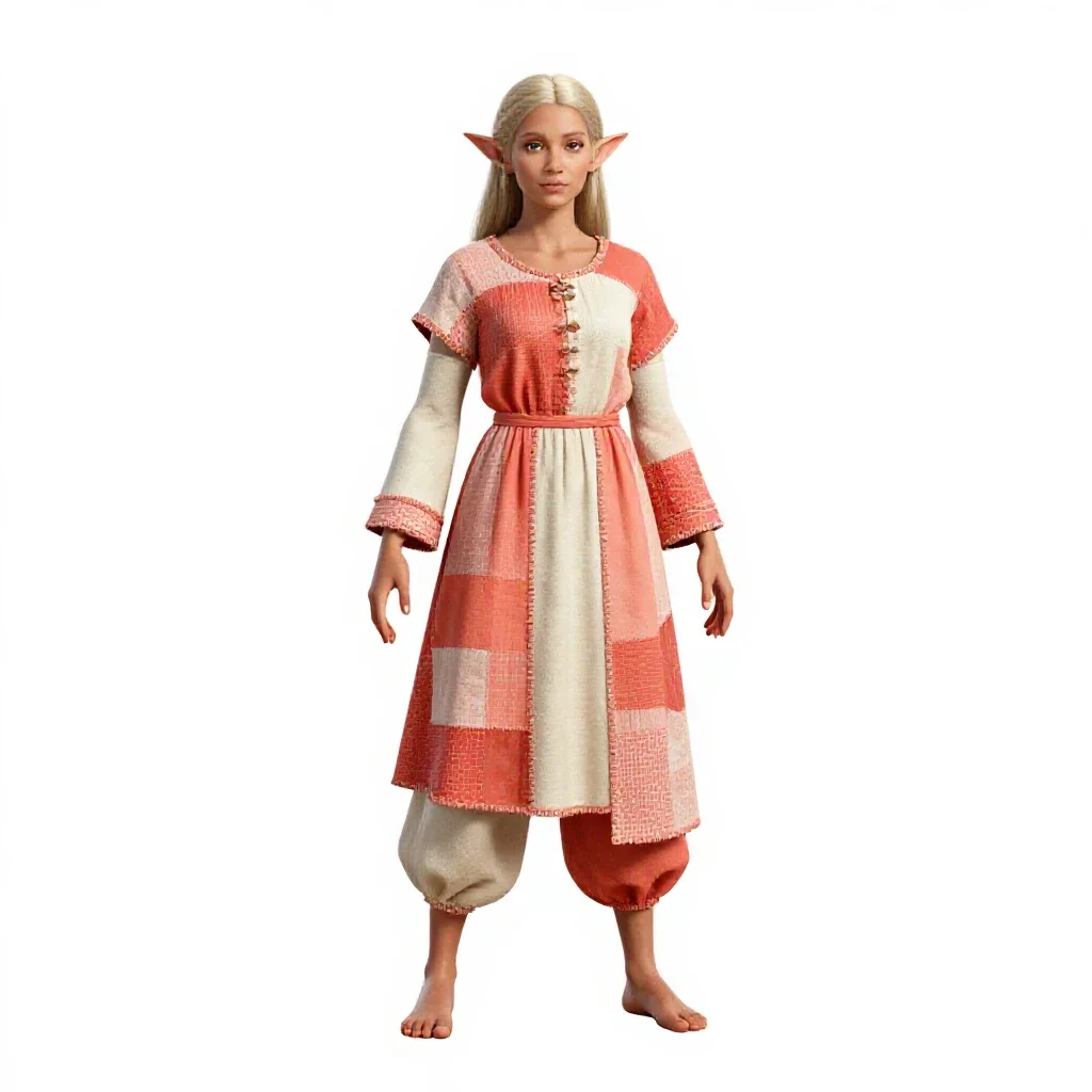 Fae trickster in patchwork isolated on a white background