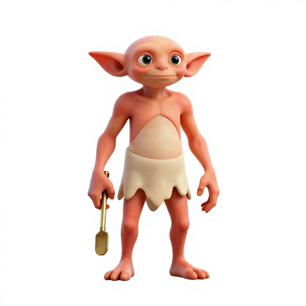 Golem-smith with brass tools isolated on a white background